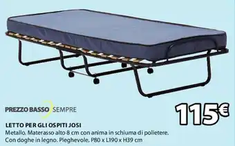 JYSK Letto Per Gli Ospiti Josi P80 x L190 x H39 cm offerta