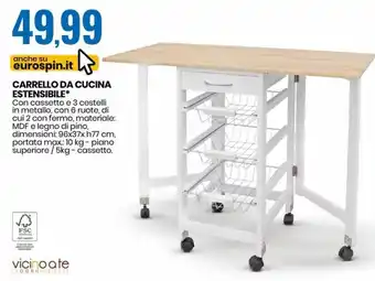 Eurospin Carrello Da Cucina Estensibile 96x37xh77 cm offerta