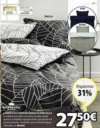 JYSK Kronborg Completo Copripiumino In Percalle 150 x 200 cm offerta