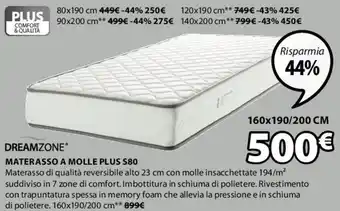 JYSK Dreamzone Materasso A Molle Plus S80 80 x 190 cm offerta