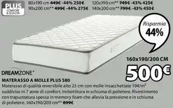 JYSK Dreamzone Materasso A Molle Plus S80 90 x 200 cm offerta