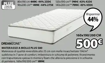 JYSK Dreamzone Materasso A Molle Plus S80 120 x 190 cm offerta