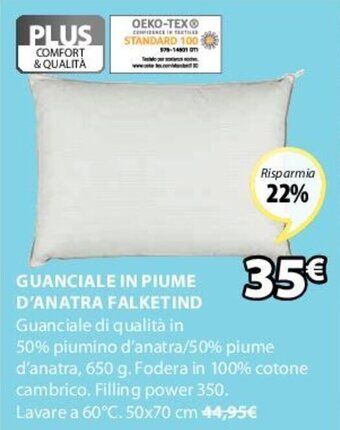 JYSK Guanciale In Piume D'Anatra Falketind 50 x 70 cm offerta