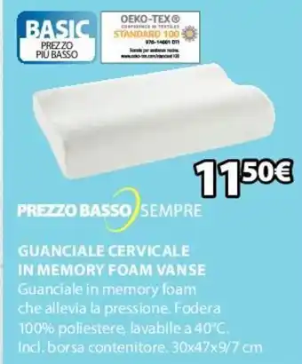 JYSK Guanciale Cervicale In Memory Foam Vanse 30 x 47 x9/7 cm offerta