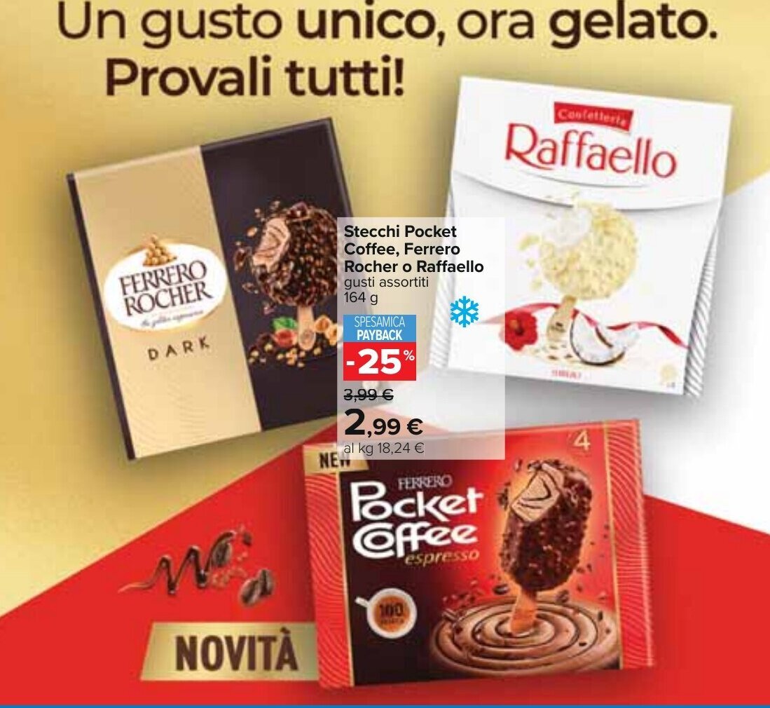 Stecchi Pocket Coffee, Ferrero Rocher o Raffaello 164 g offerta di