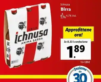 Lidl Birra ichnusa 3x33cl offerta