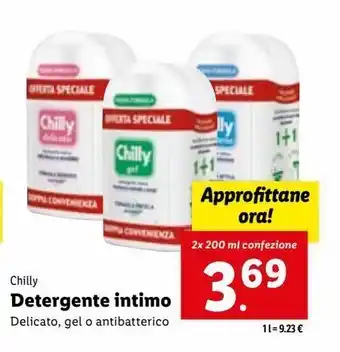 Lidl Detergente intimo chilly delicato, gel, antibatterico 2x200ml offerta