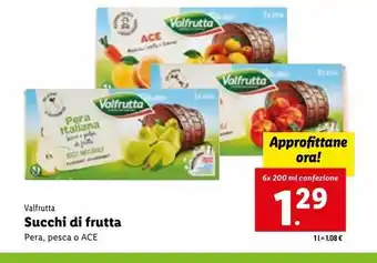 Lidl Succhi di frutta valfrutta pera, pesca, ace 6x200ml offerta