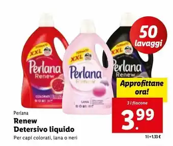 Perlana renew detersivo liquido per capi colorati, lana o neri 3 l