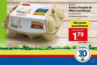 Lidl Buonovo 6 uova fresche di filiera certificata antibiotic free da allevamento a terra offerta