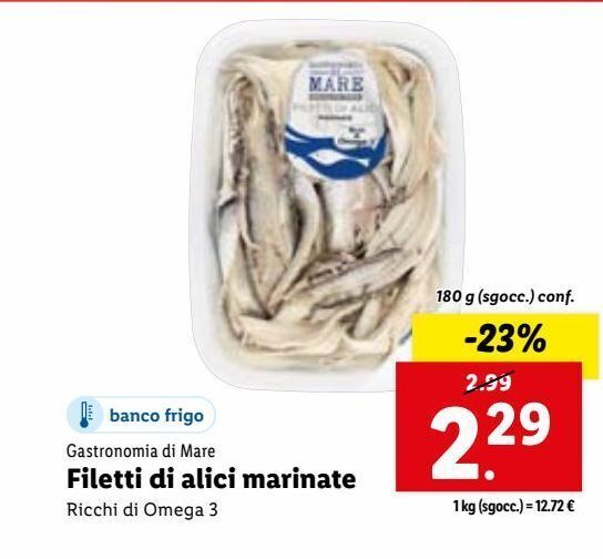 Filetti di alici gastronomia di mare ricchi di omega 3 180g offerta di Lidl