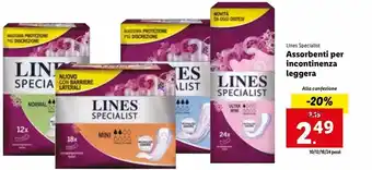 Lidl Assorbenti lines specialist per incontinenza leggera offerta