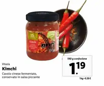 Lidl Vitasia kimchi cavolo cinese fermentato, conservato in salsa piccante 190g offerta