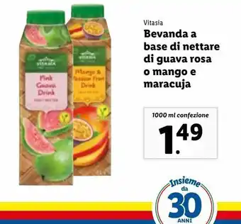 Lidl Vitasia bevanda a base di nettare di guava rosa o mango e maracuja 1000 ml offerta