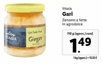 Lidl Vitasia gari zenzero a fette in agrodolce 110g offerta