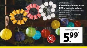 Lidl Livarno home  catena luci decorative led a energia solare offerta