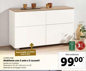 Lidl Livarno home mobiletto con 2 ante e 2 cassetti offerta
