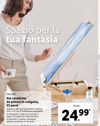 Lidl Crelando set cavalletto da pittore in valigetta 52 pezzi offerta
