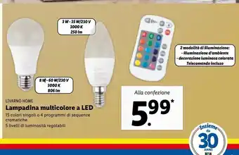 Lidl Livarno home lampadina multicolore a led offerta
