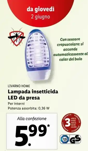 Lidl Livarno home lampada insetticida led da presa offerta