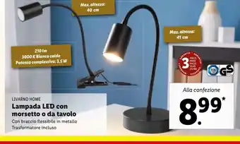 Lidl Livarno home lampada led con morsetto o da tavolo offerta