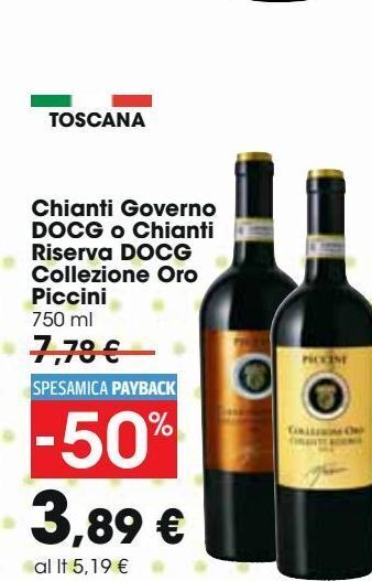 Carrefour Iper Chianti governo docg o chianti riserva docg collezione oro piccini offerta
