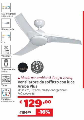 Bricocenter Ventilatore da soffitto con luce aruba plus offerta