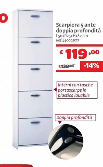 Scarpiera 5 ante doppia profondità