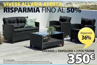 JYSK Set lounge mora divano + tavolino + 2 poltrone offerta