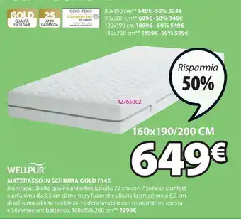 JYSK Materasso in schiuma 160x190 cm gold f145 wellpur offerta