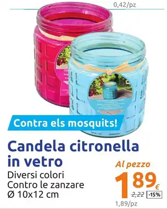 Action Candela Citronella In Vetro Diversi Colori Contro Le Zanzare Ø 10 x 12 cm offerta