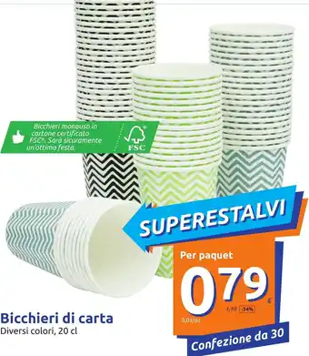 Action Bicchieri di Carta Diversi Colori 20 cl Confezione da 30 offerta