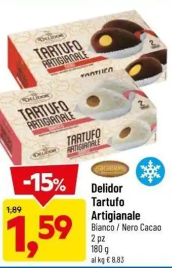 DPiù Delidor Tartufo Artigianale Bianco / Nero Cacao 2 pz 180 g offerta