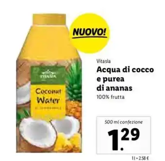 Lidl Acqua di cocco e purea di ananas 500ml offerta