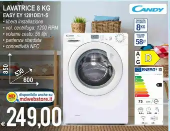 MD Discount Candy Lavatrice 8 kg Easy Ey 1281De/1-5 offerta