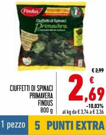 Conad Superstore Ciuffetti Di Spinaci Primavera Findus 800 g offerta
