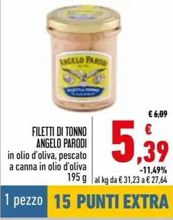 Angelo Parodi Filetti di Tonno In Olio D'Oliva, Pescato a Canna in Olio D'Oliva 195 g