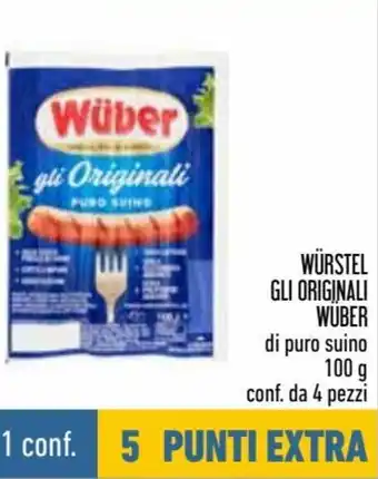 Conad Superstore Wüber Würstel Gli Originali di Puro Suino 100 g Conf. Da 4 Pezzi offerta