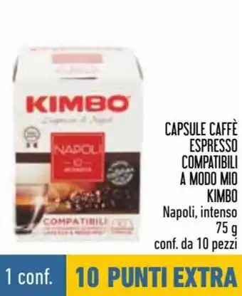 Conad Superstore Kimbo Capsule Caffè Espresso Compatibili A Modo Mio Napoli, Intenso 75 g Conf. da 10 pezzi offerta