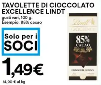 Coop Superstore Tavolette Di Cioccolato Excellence Lindt 100 g. offerta