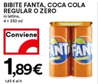 Coop Superstore Bibite Fanta, Coca Cola Regular o Zero In Lattina 4 x 330 ml offerta