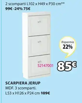 JYSK Scarpiera jerup 3 scomparti bianco offerta