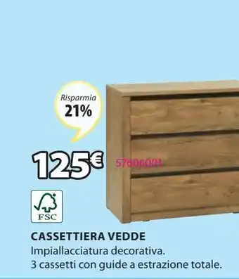 JYSK Cassettiera 3 cassetti vedde rovere offerta