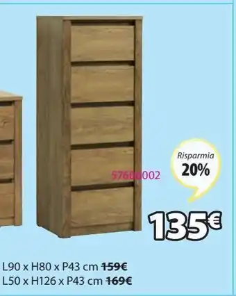 JYSK Cassettiera 5 cassetti vedde wild oak offerta