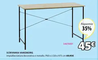 JYSK Scrivania vandborg cm 60x120 rovere/nero offerta