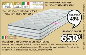 JYSK Materasso cm 160x190 buoninfante f300 offerta