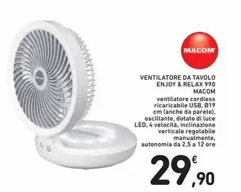 Spazio Conad Ventilatore da tavolo enjoy & relax 990 macom offerta