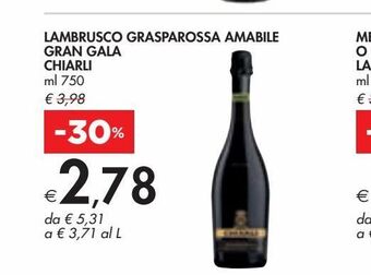 Bennet Lambrusco grasparossa amabile gran gala chiarli ml 750 offerta