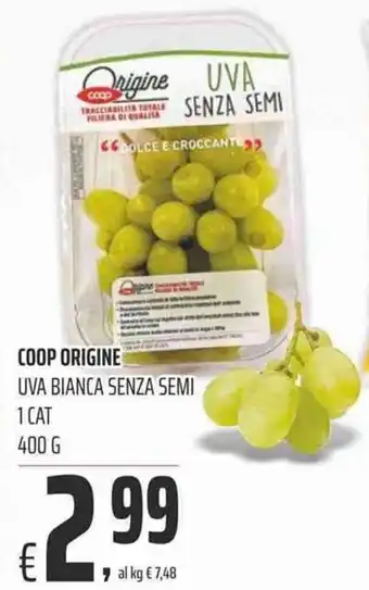 Coop Coop Origine Uva Bianca Senza Semi 400 g offerta