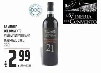 Coop La Vineria Del Convento Vino Montepulciano D'Abruzzo D.O.C 75 cl offerta